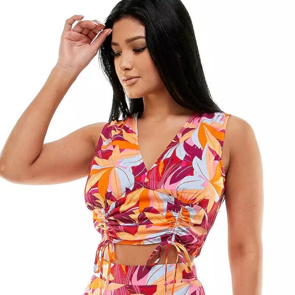 NEW Juniors' Lily Rose Cinched Tank Multi Tropical Small - Picture 1 of 6
